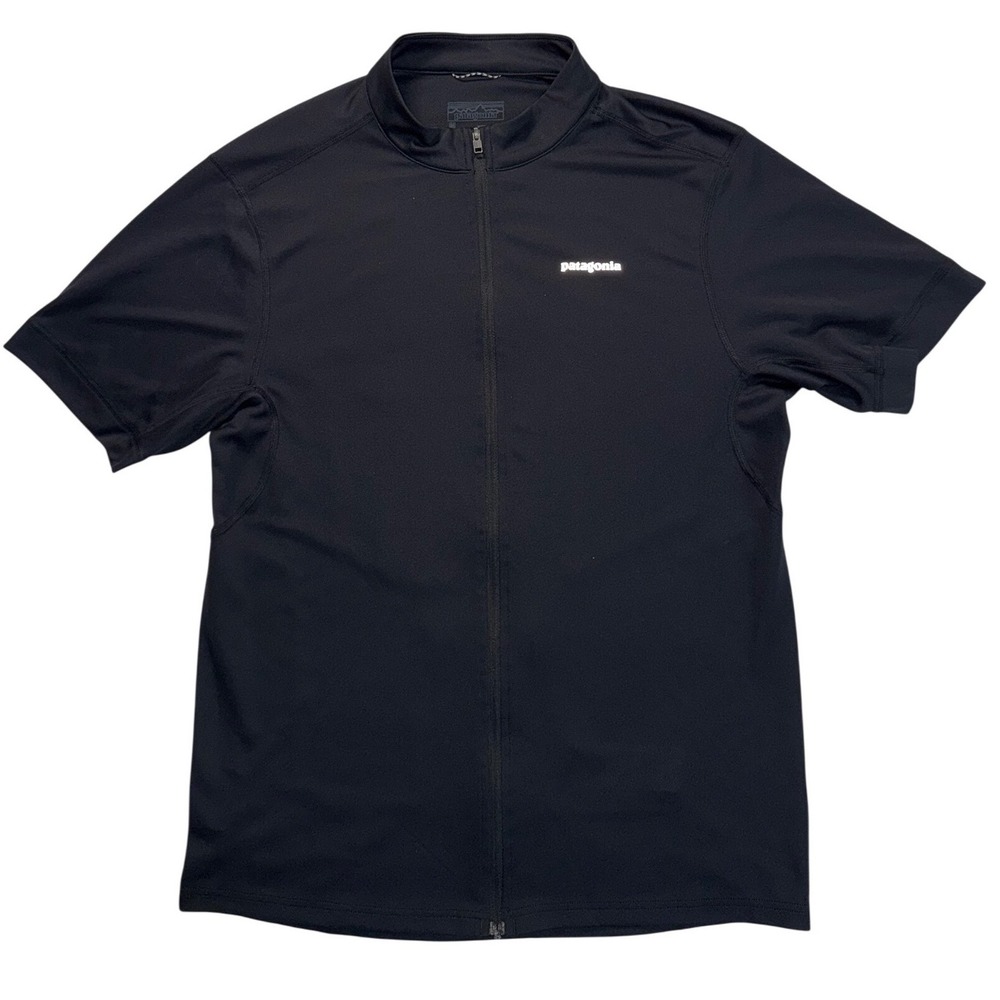 Patagonia Women's Black Short Sleeve Full Zip Cycling Jersey Bike Top Medium